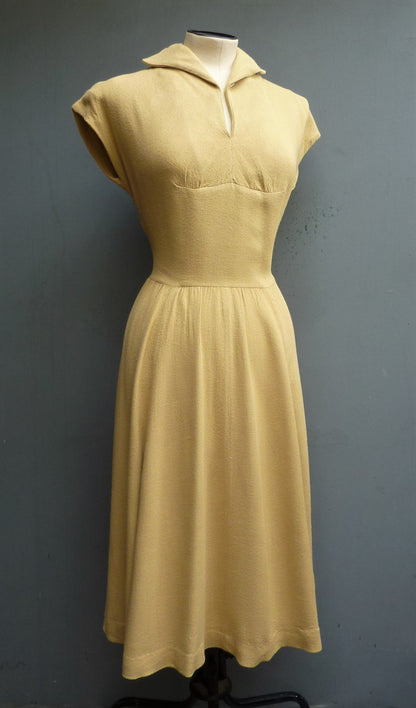 Original Vintage 1940s 1950s Home Made Dress Sandy Mustard Yellow UK XS