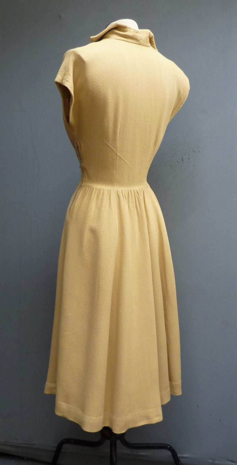 Original Vintage 1940s 1950s Home Made Dress Sandy Mustard Yellow UK XS