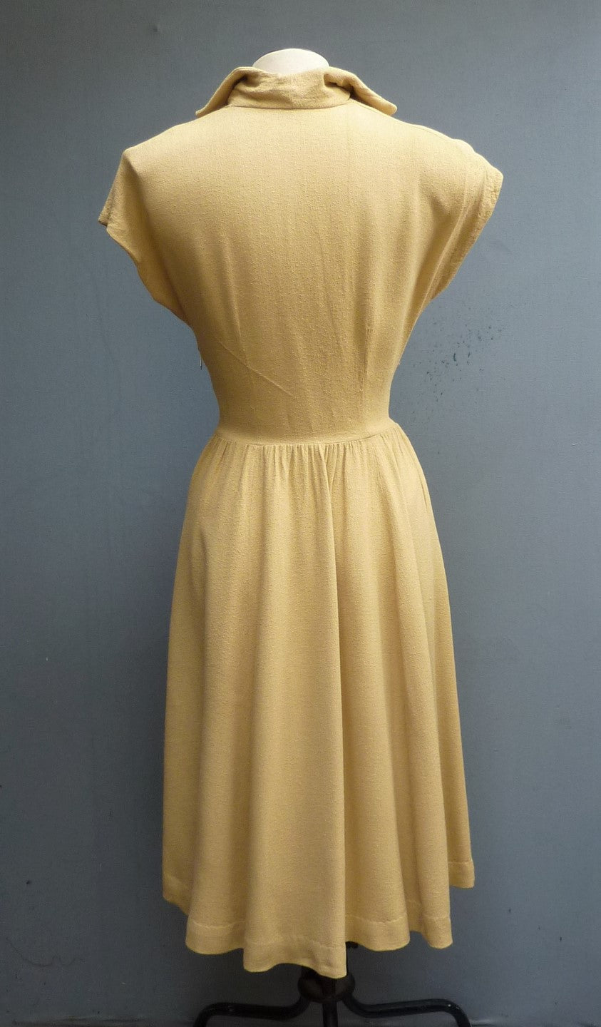 Original Vintage 1940s 1950s Home Made Dress Sandy Mustard Yellow UK XS