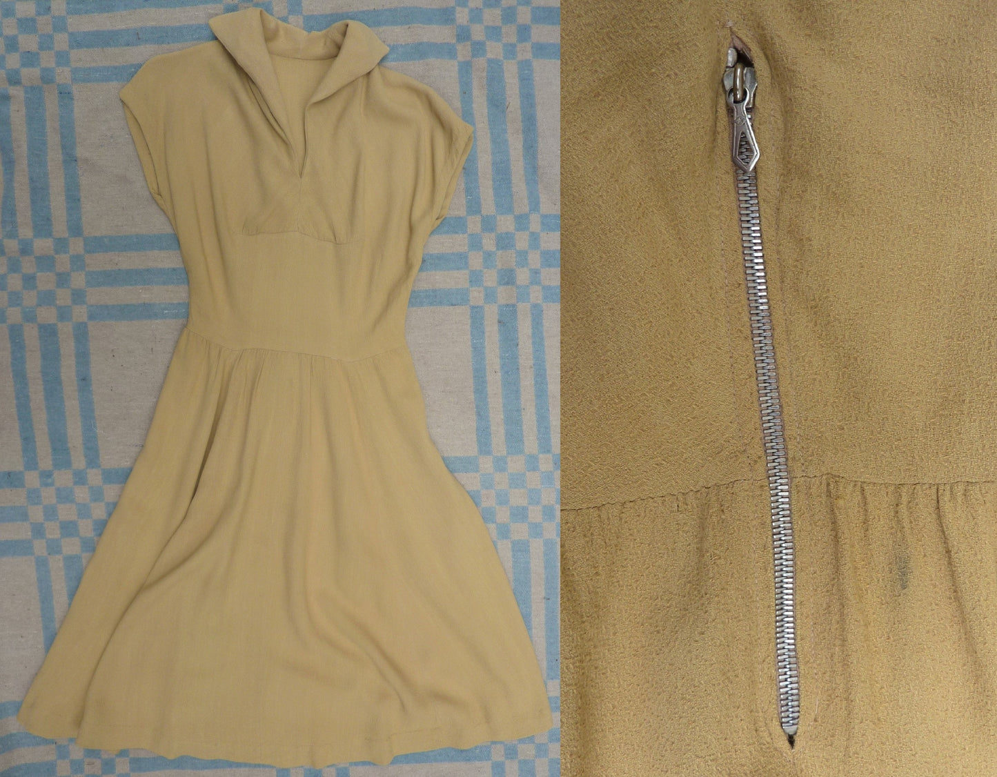 Original Vintage 1940s 1950s Home Made Dress Sandy Mustard Yellow UK XS