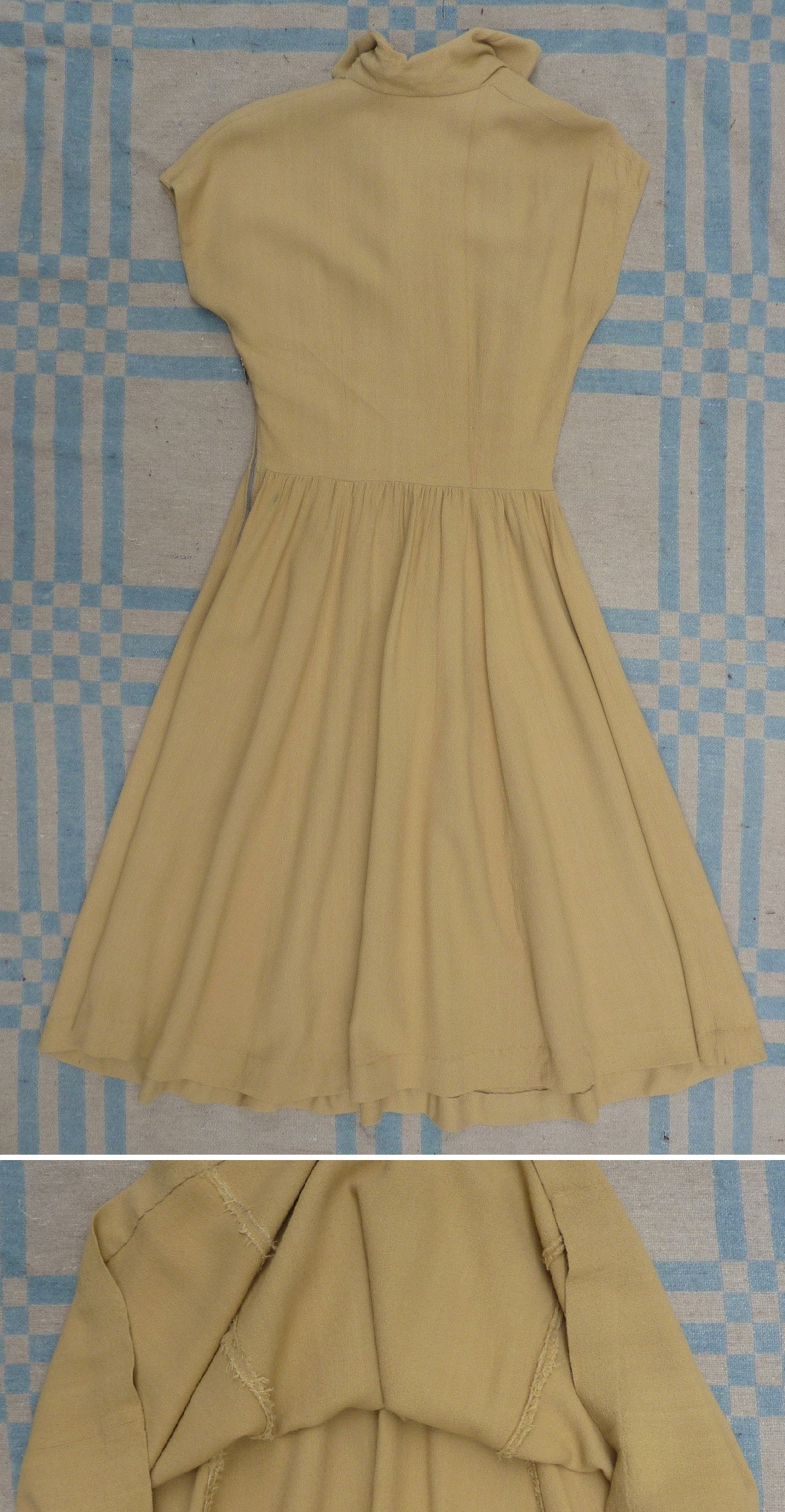 Original Vintage 1940s 1950s Home Made Dress Sandy Mustard Yellow UK XS