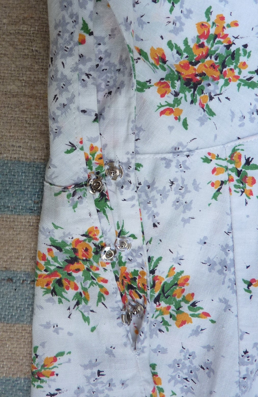 Original 1940s Home Made Cotton Dress Floral Orange White 30s Deco UK S