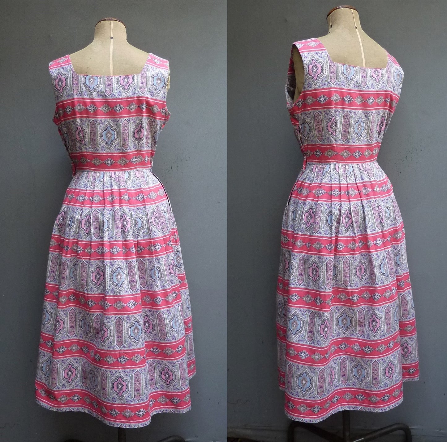 Vintage 1950s Sun Dress & Bolero Jacket Bold Novelty Print Pink Paisley UK S