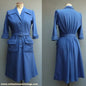 Vintage 1950s Dress Blue Wool Button Front Shirtwaister UK S