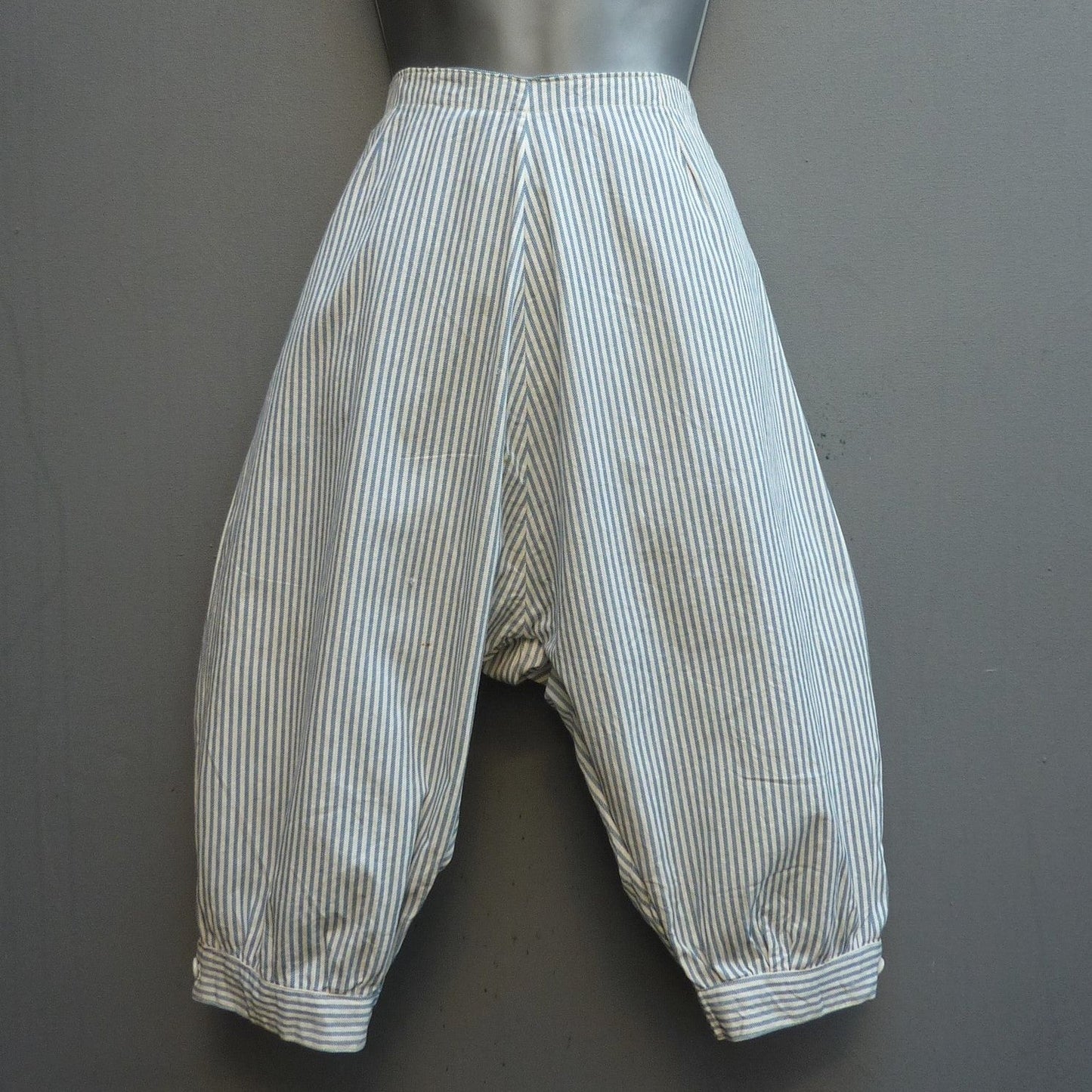 Vintage Edwardian Trap Door Bloomers Striped Cotton Big Knickers Knickerbocker UK S