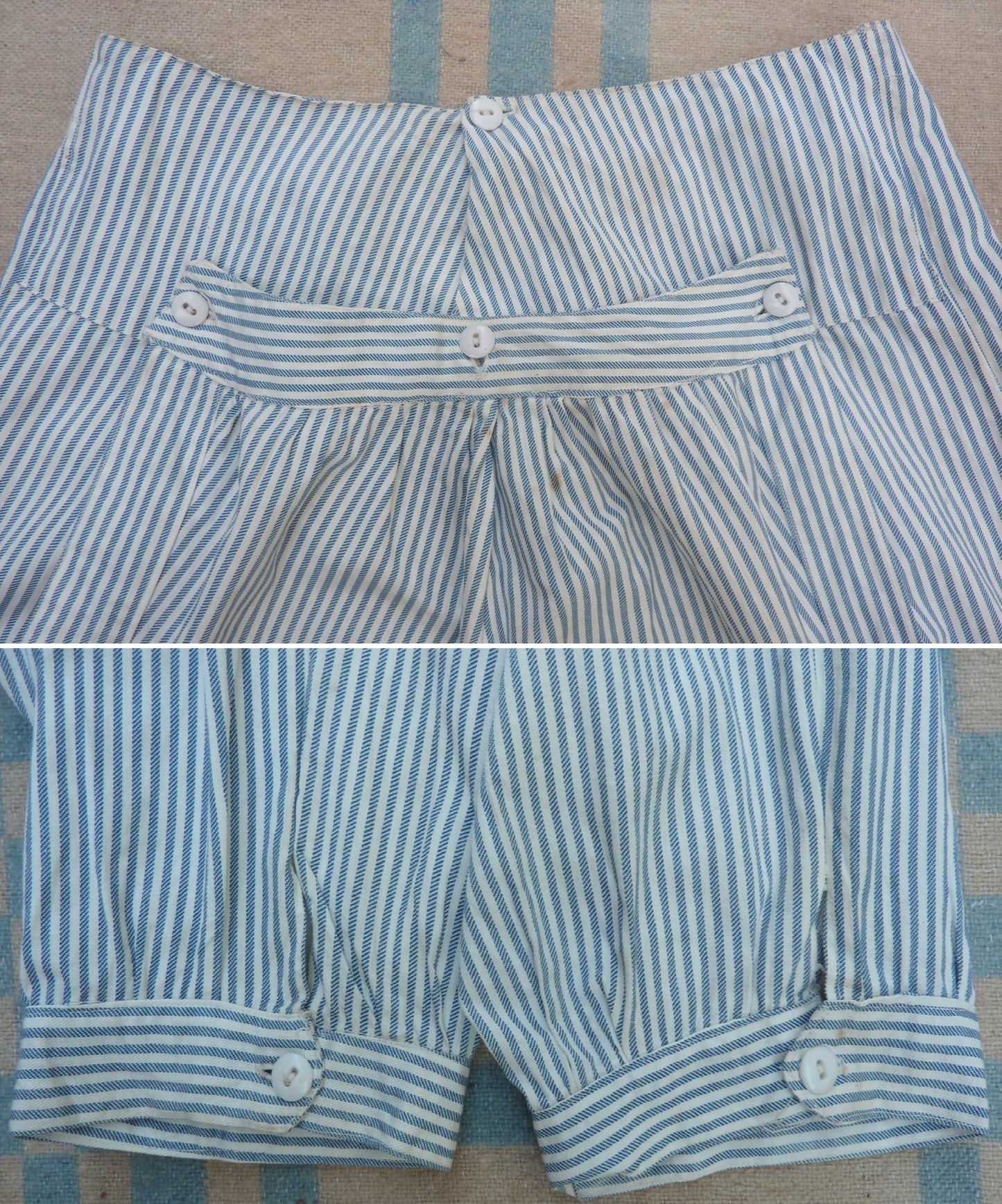 Vintage Edwardian Trap Door Bloomers Striped Cotton Big Knickers Knickerbocker UK S