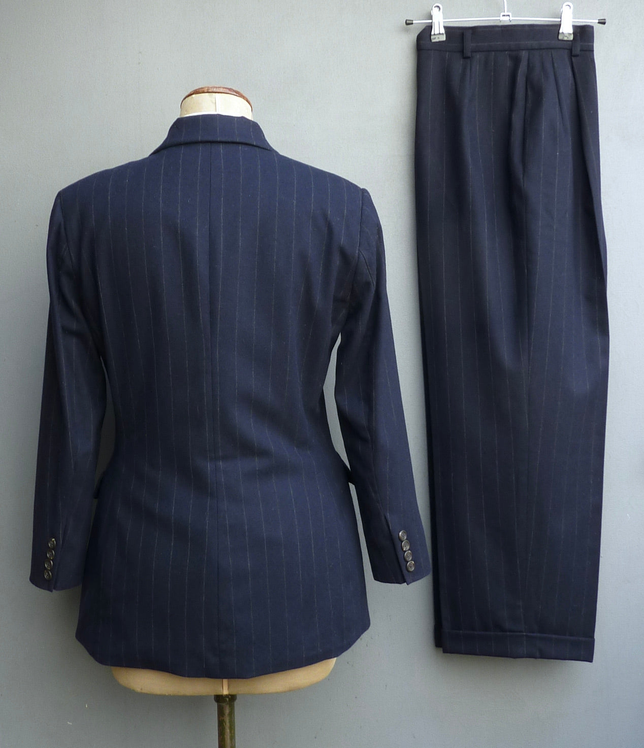 Vintage Ralph Lauren Double Breasted Suit Blue Pinstripe Y2K 2000s 1940s Style UK XS/S