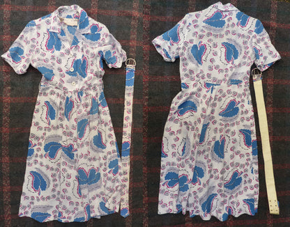 Vintage 1940s CC41 Shirtwaister Dress Bold Novelty Abstract Leaf Print UK S