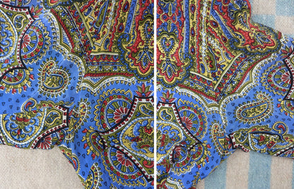 Superb Vintage 1950s Paisley Dress Novelty Printed Jewel Tone Rayon UK XXS/XS