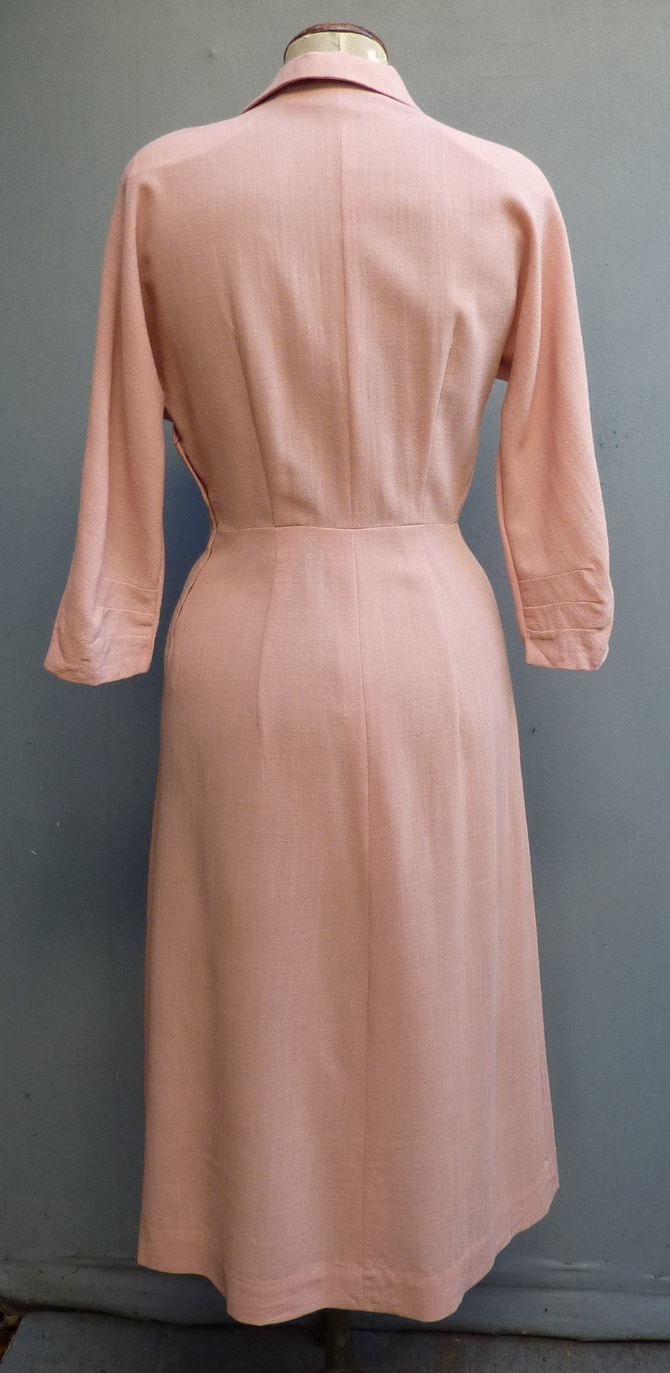 Original Vintage 1940s 1950s Home Made Dress Pink Dolman Crepe UK S