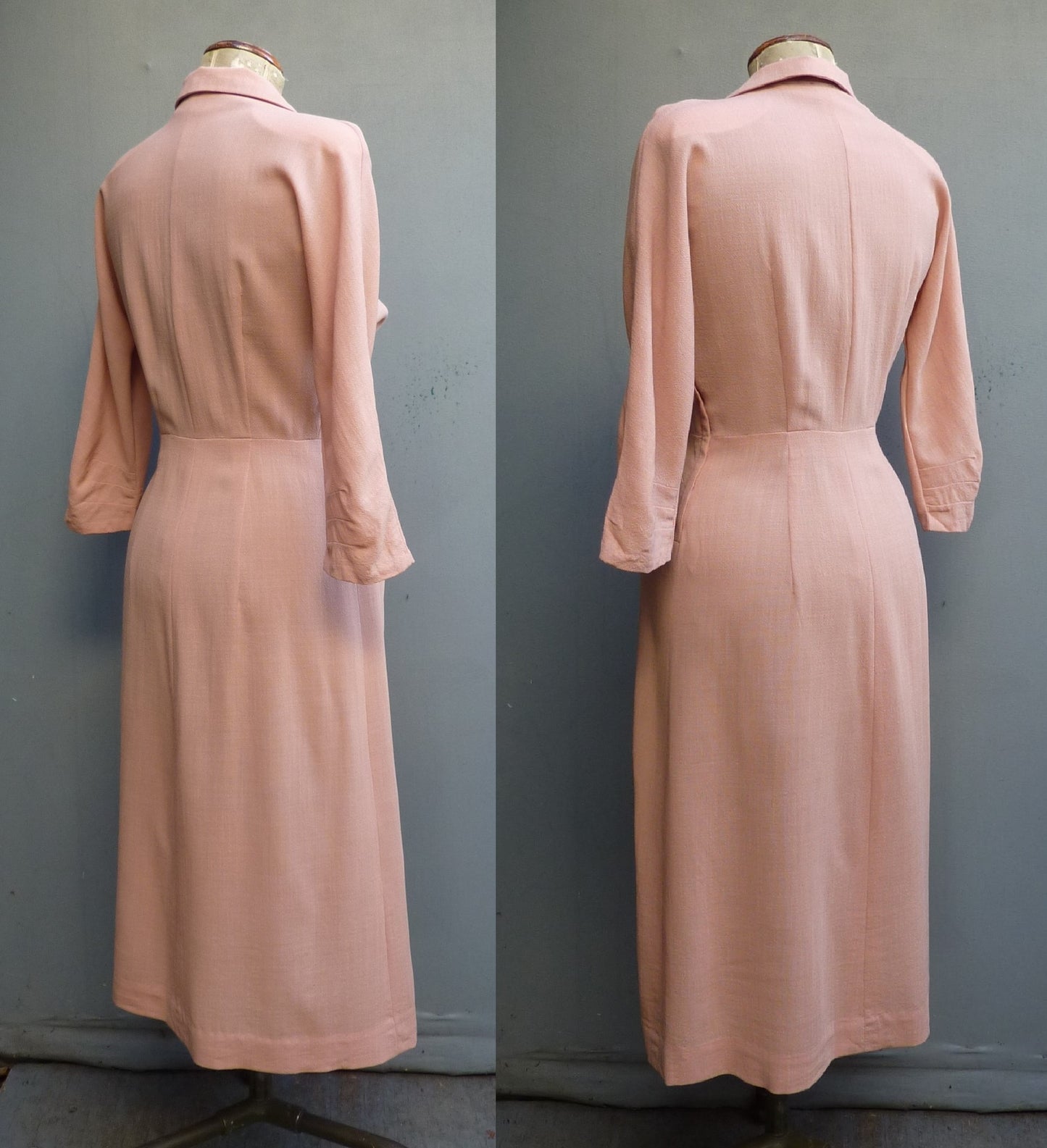 Original Vintage 1940s 1950s Home Made Dress Pink Dolman Crepe UK S