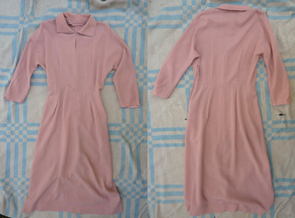 Original Vintage 1940s 1950s Home Made Dress Pink Dolman Crepe UK S