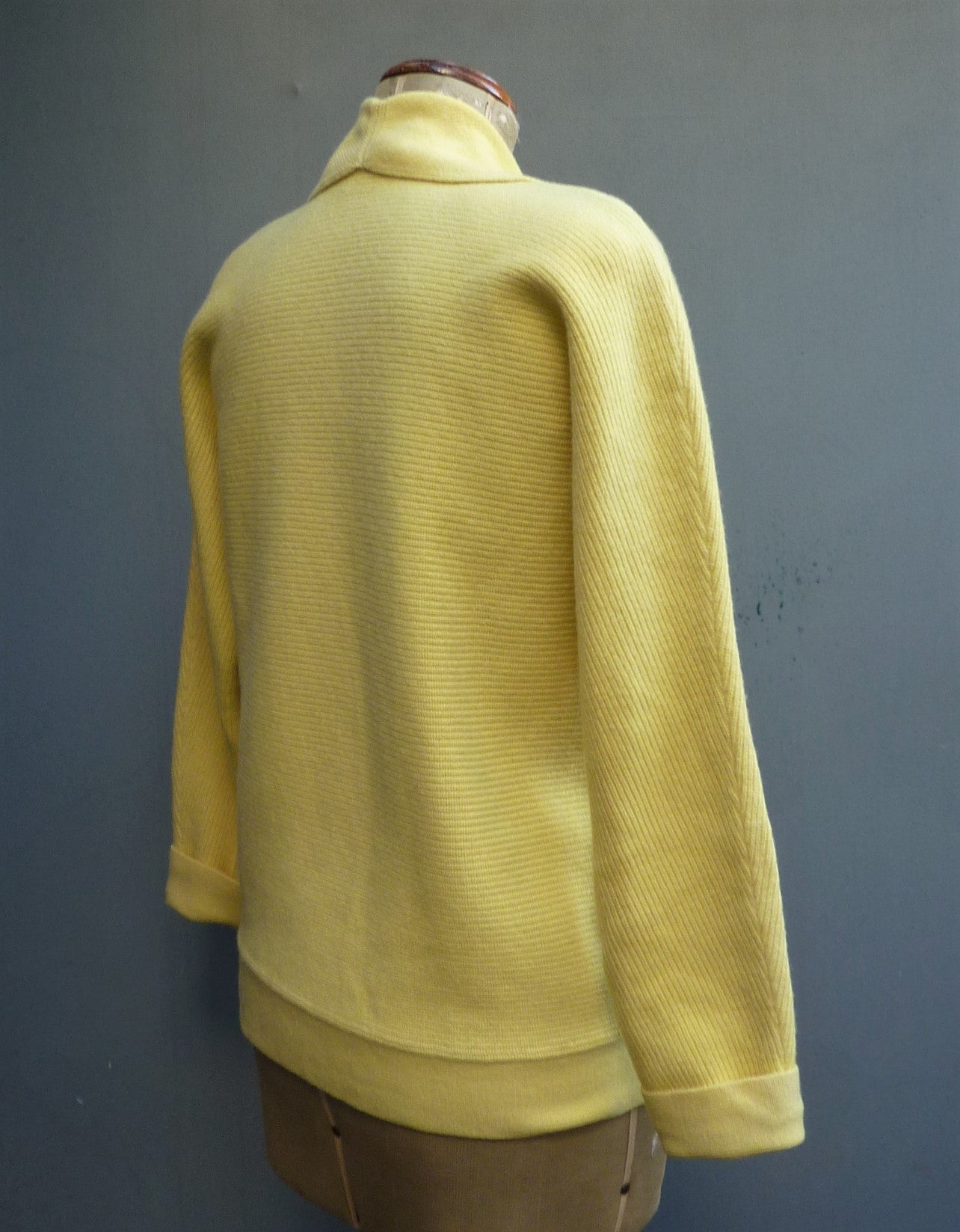 RARE Original Vintage 1950s Knitted Cardigan Jacket Yellow Wool UK M