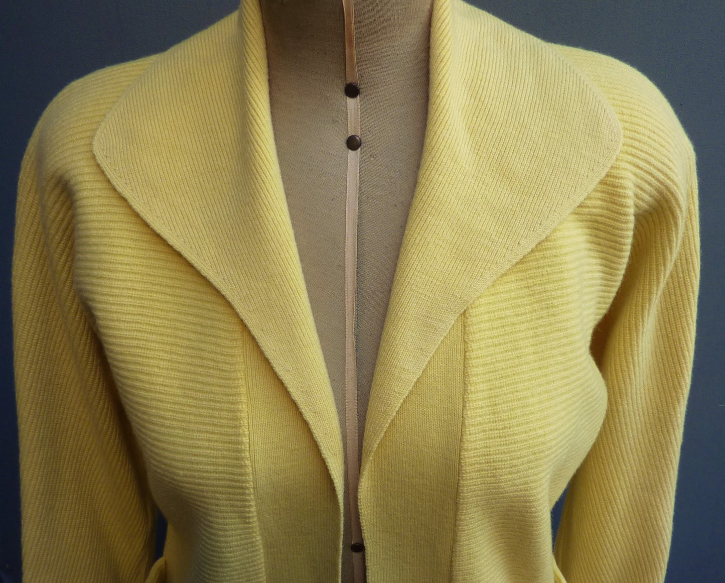 RARE Original Vintage 1950s Knitted Cardigan Jacket Yellow Wool UK M