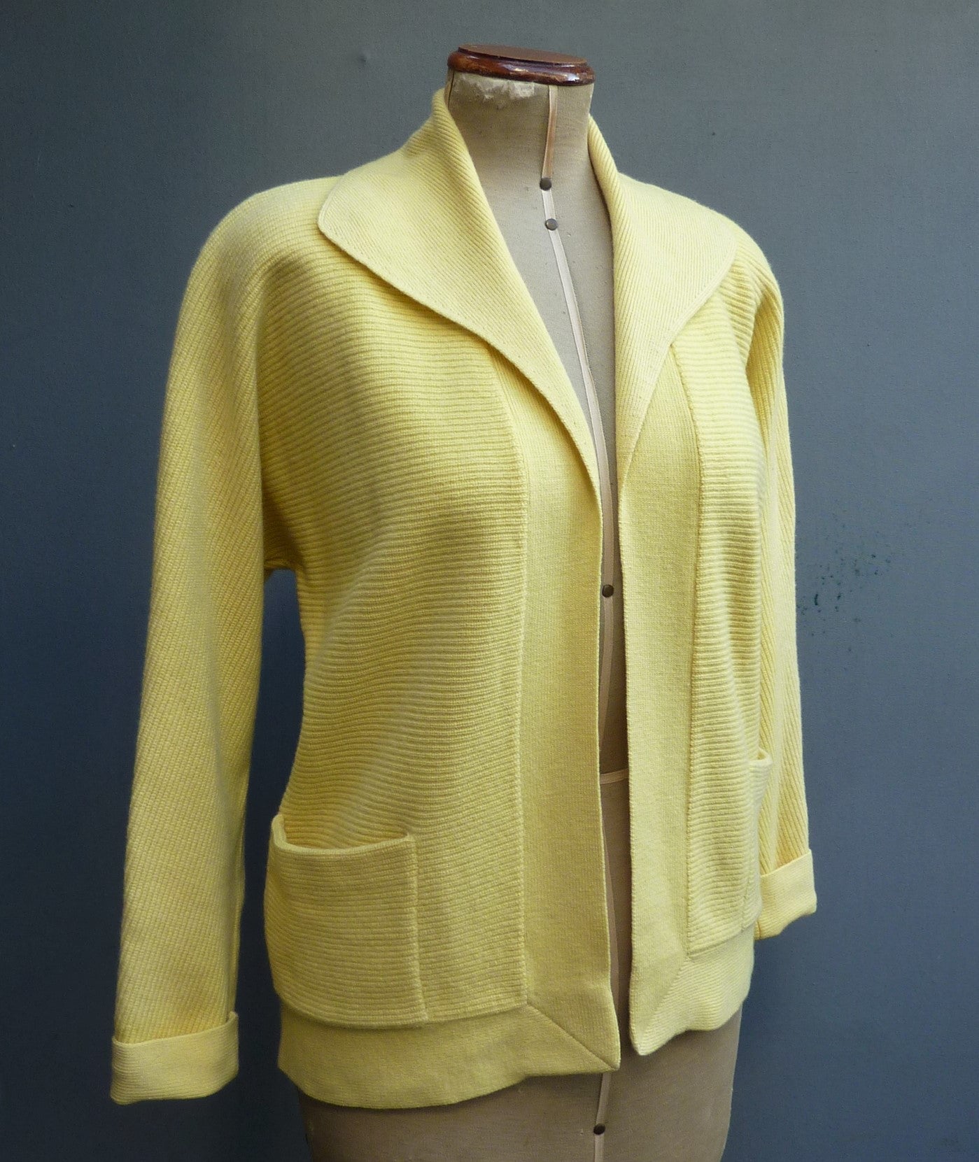 RARE Original Vintage 1950s Knitted Cardigan Jacket Yellow Wool UK M