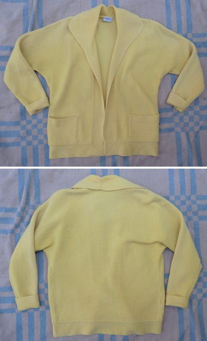 RARE Original Vintage 1950s Knitted Cardigan Jacket Yellow Wool UK M