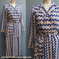 Vintage 1940s Housecoat Dressing Gown Robe Geometric Novelty Print UK S