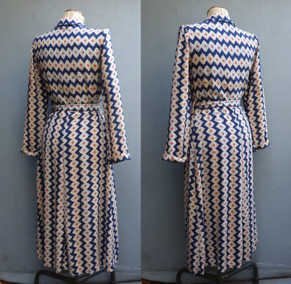 Vintage 1940s Housecoat Dressing Gown Robe Geometric Novelty Print UK S