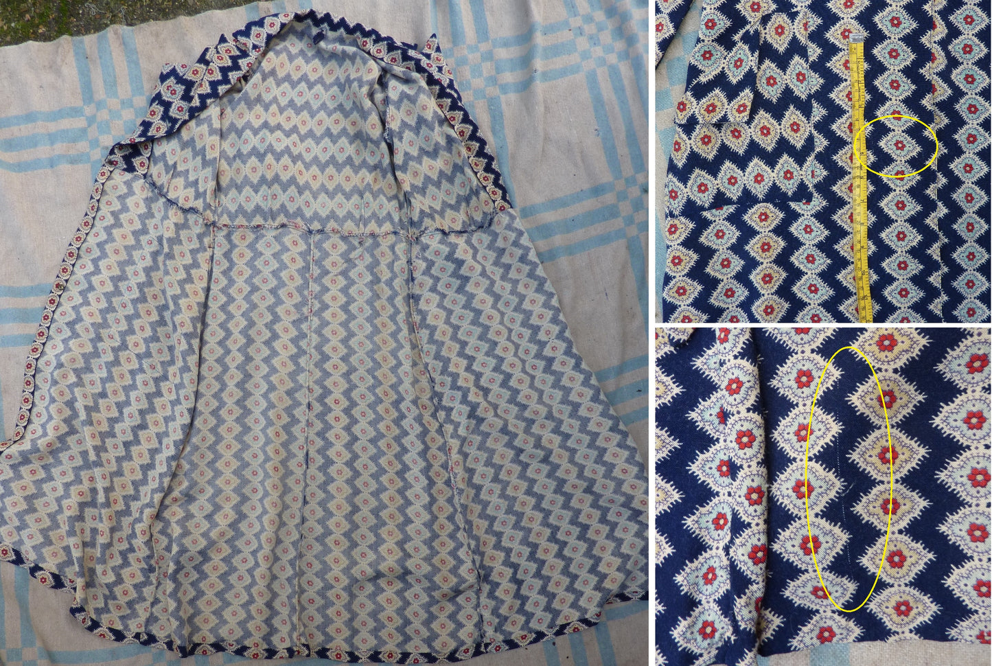 Vintage 1940s Housecoat Dressing Gown Robe Geometric Novelty Print UK S