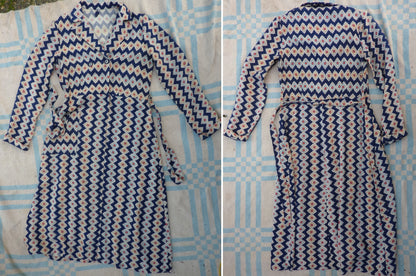 Vintage 1940s Housecoat Dressing Gown Robe Geometric Novelty Print UK S