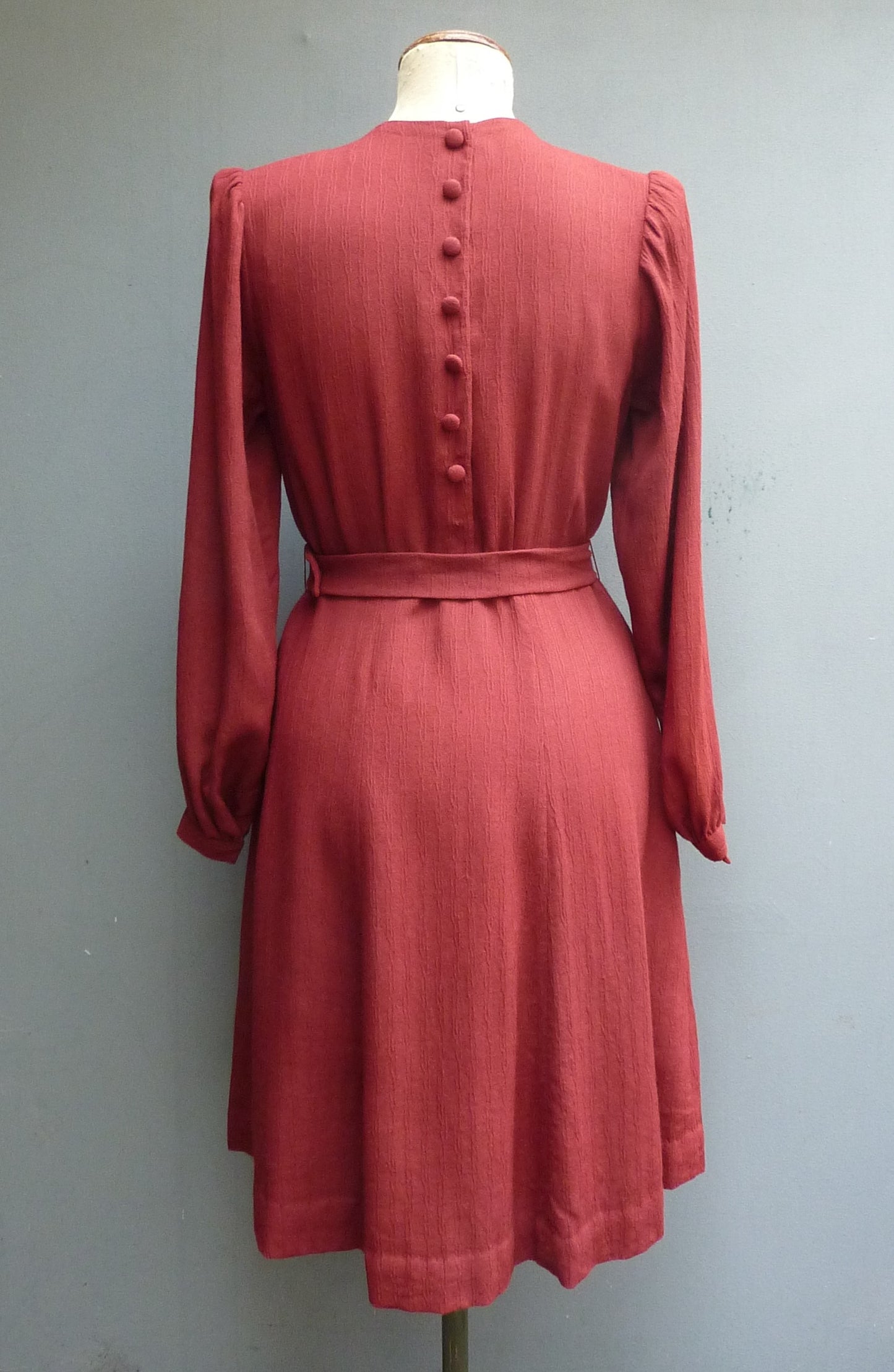 Original Vintage 1940s Dress Handmade Russet Red Rust Chestnut Brown Rayon UK S/M