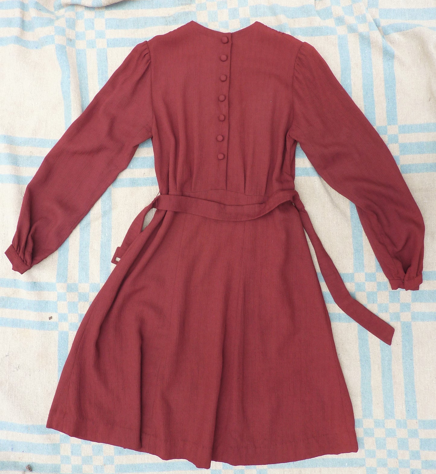 Original Vintage 1940s Dress Handmade Russet Red Rust Chestnut Brown Rayon UK S/M