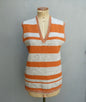 Vintage 1970s Knitted Striped Slipover Vest Grey Orange Wool Tunic UK M