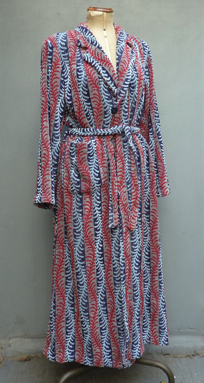 RARE Vintage 1940s Towelling Dressing Gown Robe Patterned Deco UK L/XL