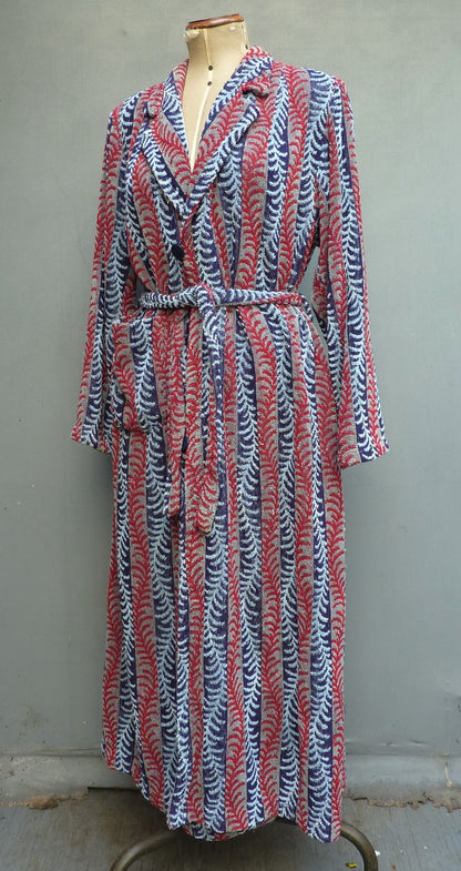 RARE Vintage 1940s Towelling Dressing Gown Robe Patterned Deco UK L/XL