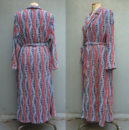 RARE Vintage 1940s Towelling Dressing Gown Robe Patterned Deco UK L/XL