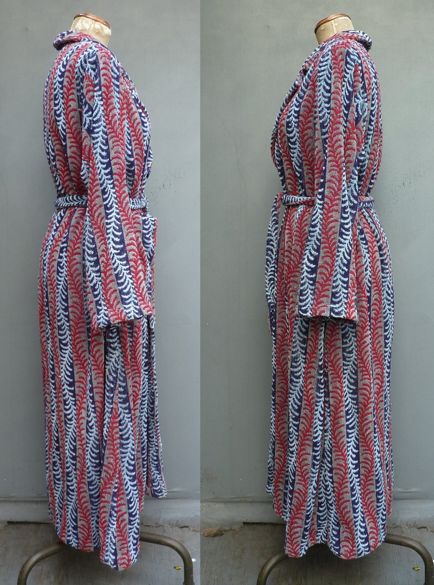 RARE Vintage 1940s Towelling Dressing Gown Robe Patterned Deco UK L/XL