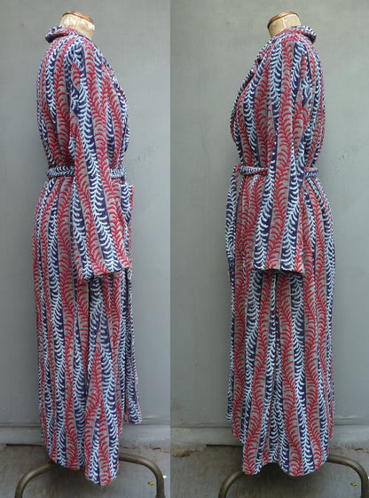 RARE Vintage 1940s Towelling Dressing Gown Robe Patterned Deco UK L/XL