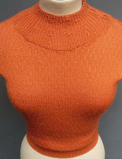 Vintage 1950s Hand Knitted Orange Sweater Dolman 40s 50s 1940s UK XS