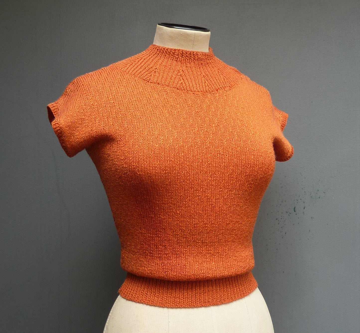 Vintage 1950s Hand Knitted Orange Sweater Dolman 40s 50s 1940s UK XS