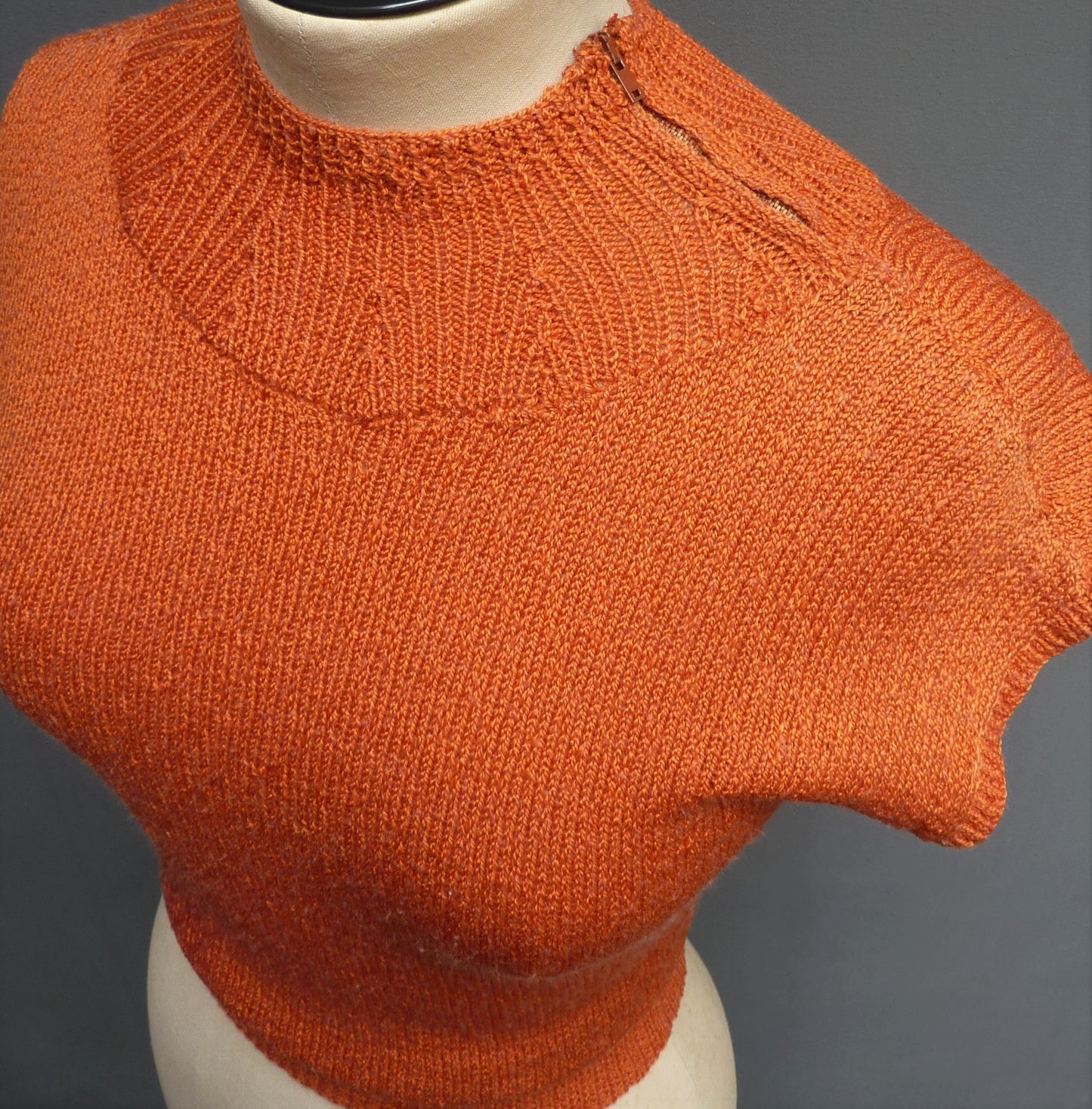 Vintage 1950s Hand Knitted Orange Sweater Dolman 40s 50s 1940s UK XS