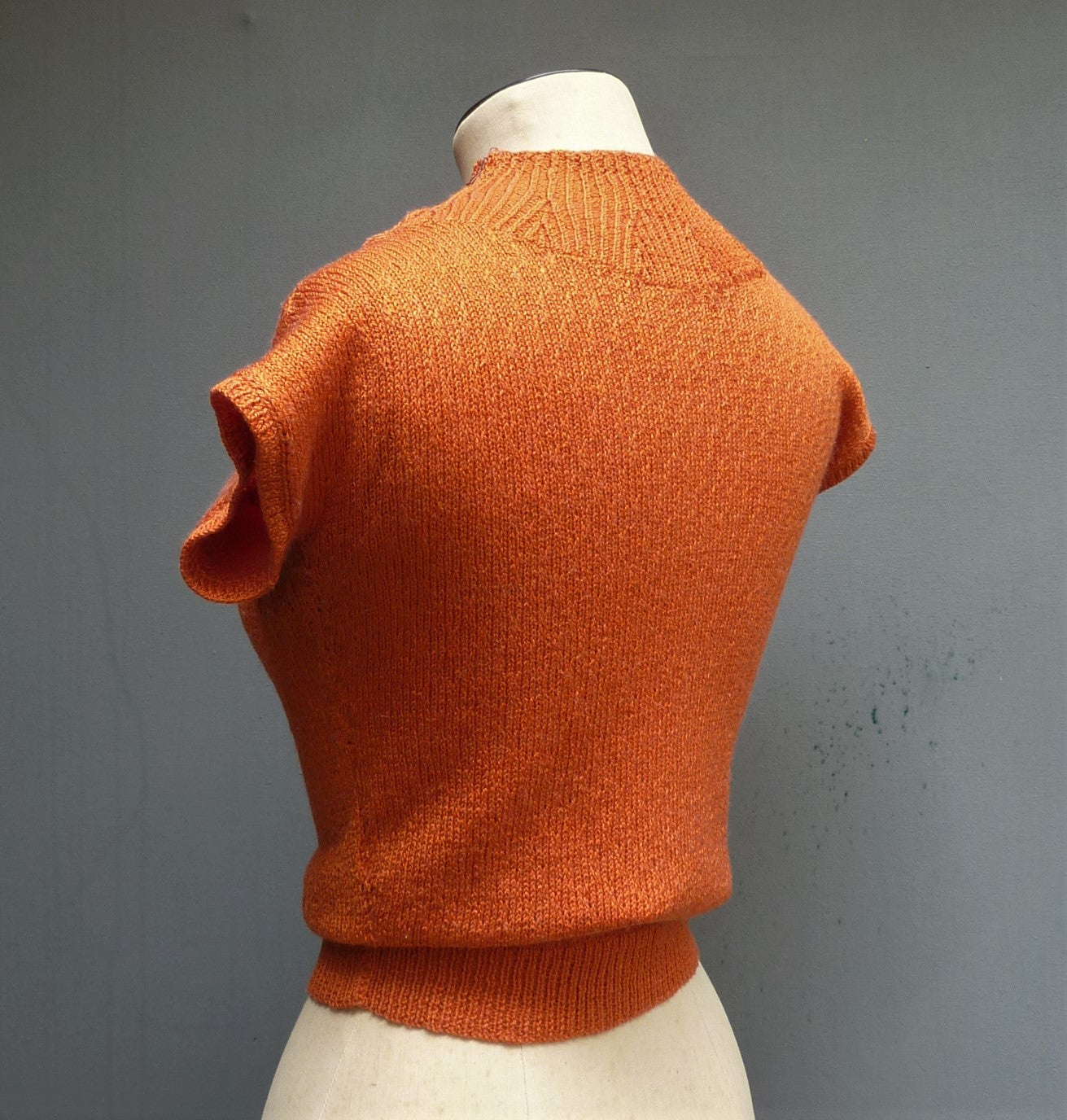 Vintage 1950s Hand Knitted Orange Sweater Dolman 40s 50s 1940s UK XS