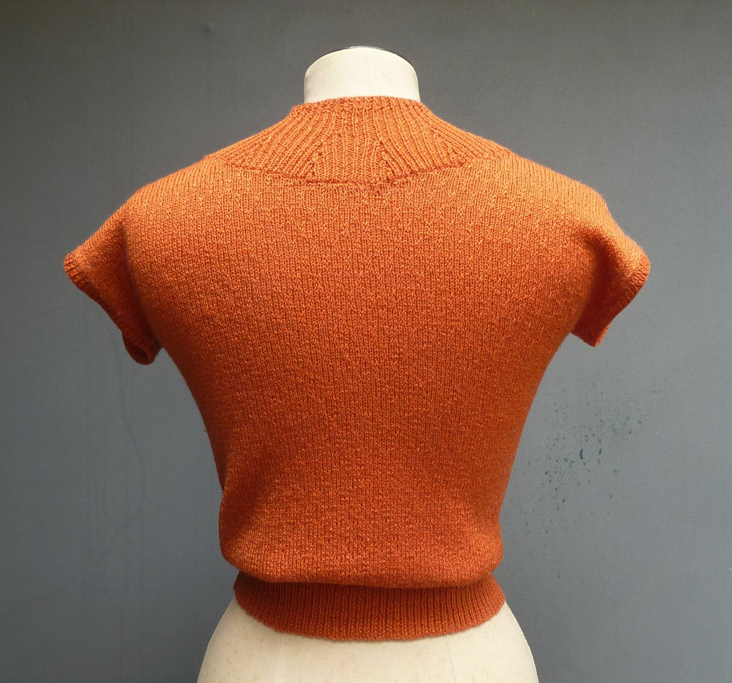 Vintage 1950s Hand Knitted Orange Sweater Dolman 40s 50s 1940s UK XS