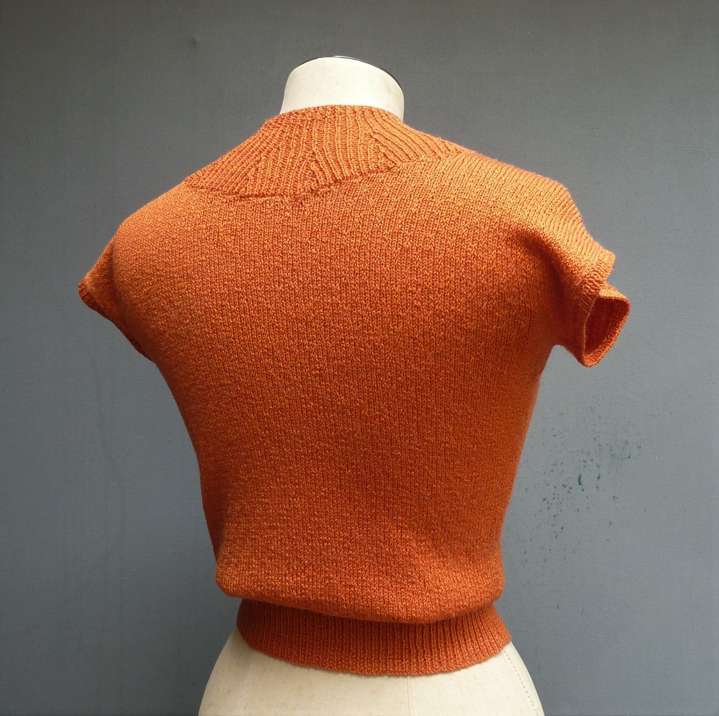 Vintage 1950s Hand Knitted Orange Sweater Dolman 40s 50s 1940s UK XS