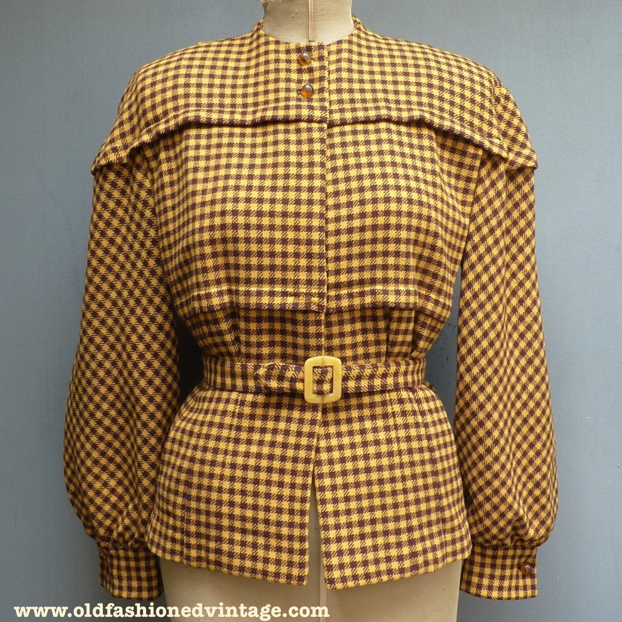 WONDERFUL Vintage 1940s 'Carmel Original' Jacket Balloon Sleeves Mustard Brown UK S