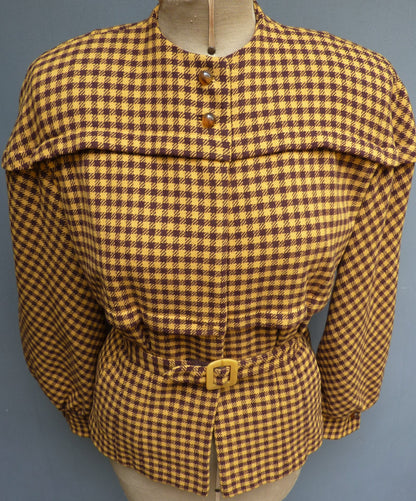 WONDERFUL Vintage 1940s 'Carmel Original' Jacket Balloon Sleeves Mustard Brown UK S