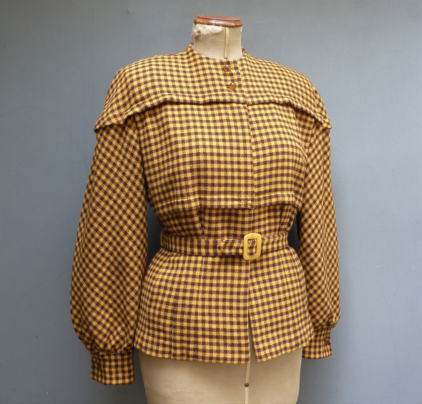 WONDERFUL Vintage 1940s 'Carmel Original' Jacket Balloon Sleeves Mustard Brown UK S