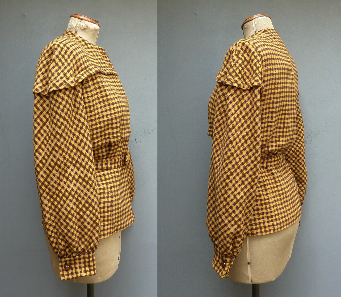 WONDERFUL Vintage 1940s 'Carmel Original' Jacket Balloon Sleeves Mustard Brown UK S