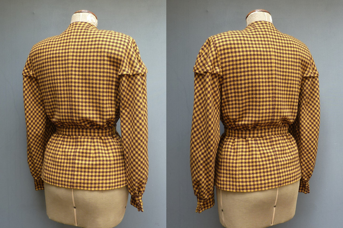 WONDERFUL Vintage 1940s 'Carmel Original' Jacket Balloon Sleeves Mustard Brown UK S