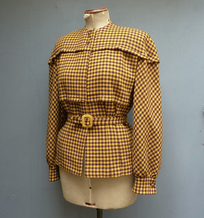 WONDERFUL Vintage 1940s 'Carmel Original' Jacket Balloon Sleeves Mustard Brown UK S