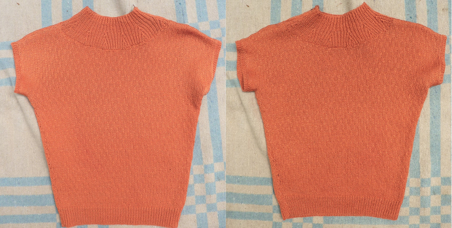 Vintage 1950s Hand Knitted Orange Sweater Dolman 40s 50s 1940s UK XS