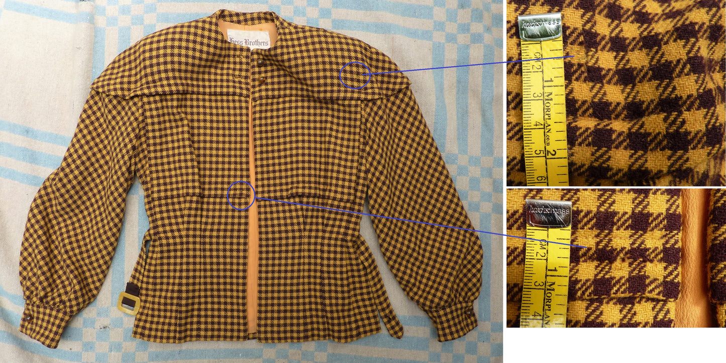 WONDERFUL Vintage 1940s 'Carmel Original' Jacket Balloon Sleeves Mustard Brown UK S