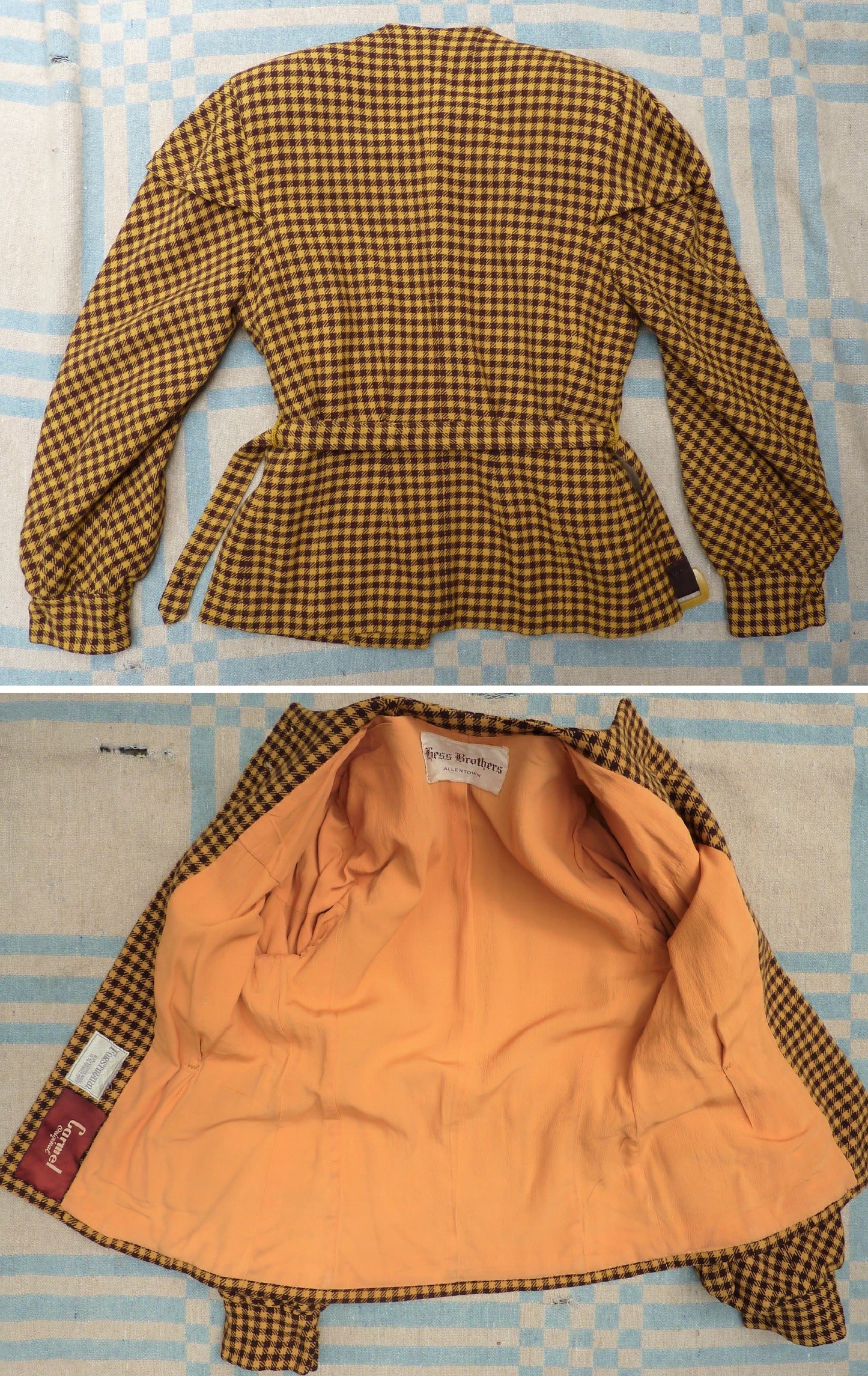 WONDERFUL Vintage 1940s 'Carmel Original' Jacket Balloon Sleeves Mustard Brown UK S