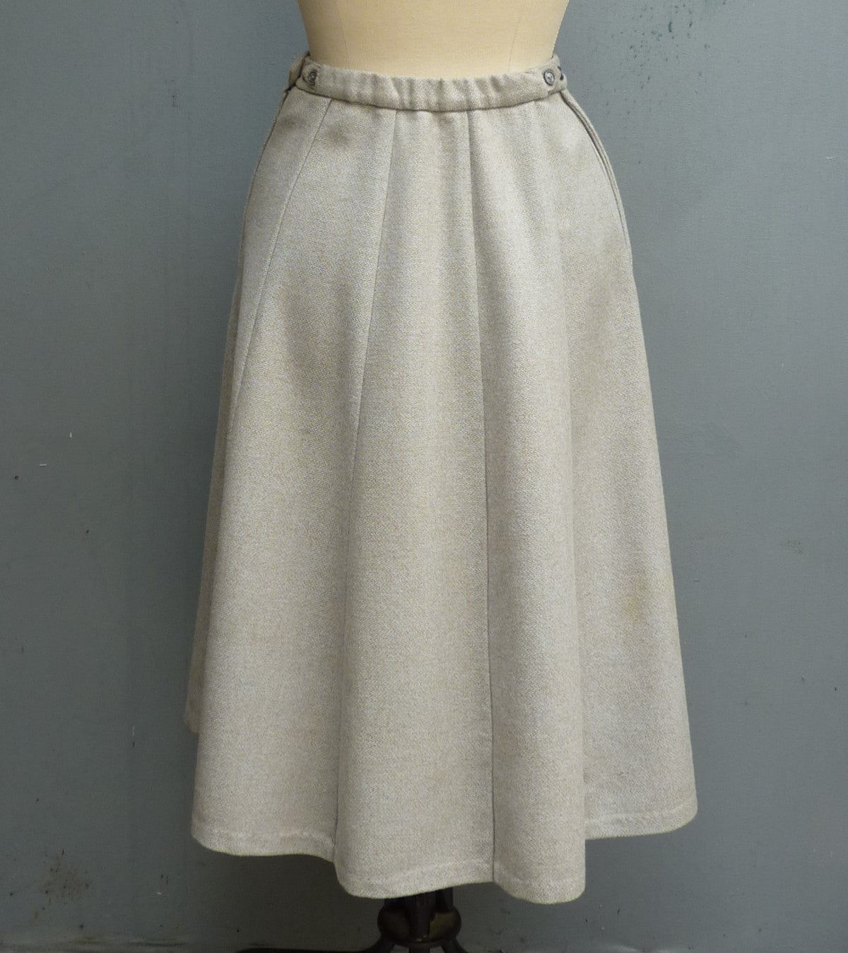 Vintage 1950s Skirt Pale Blue Wool High Waist Flared 1940s 40s 50s Waist 23-24" UK XXS