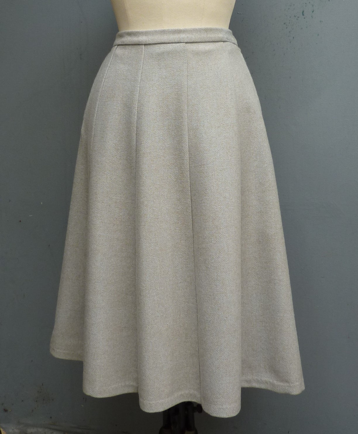 Vintage 1950s Skirt Pale Blue Wool High Waist Flared 1940s 40s 50s Waist 23-24" UK XXS