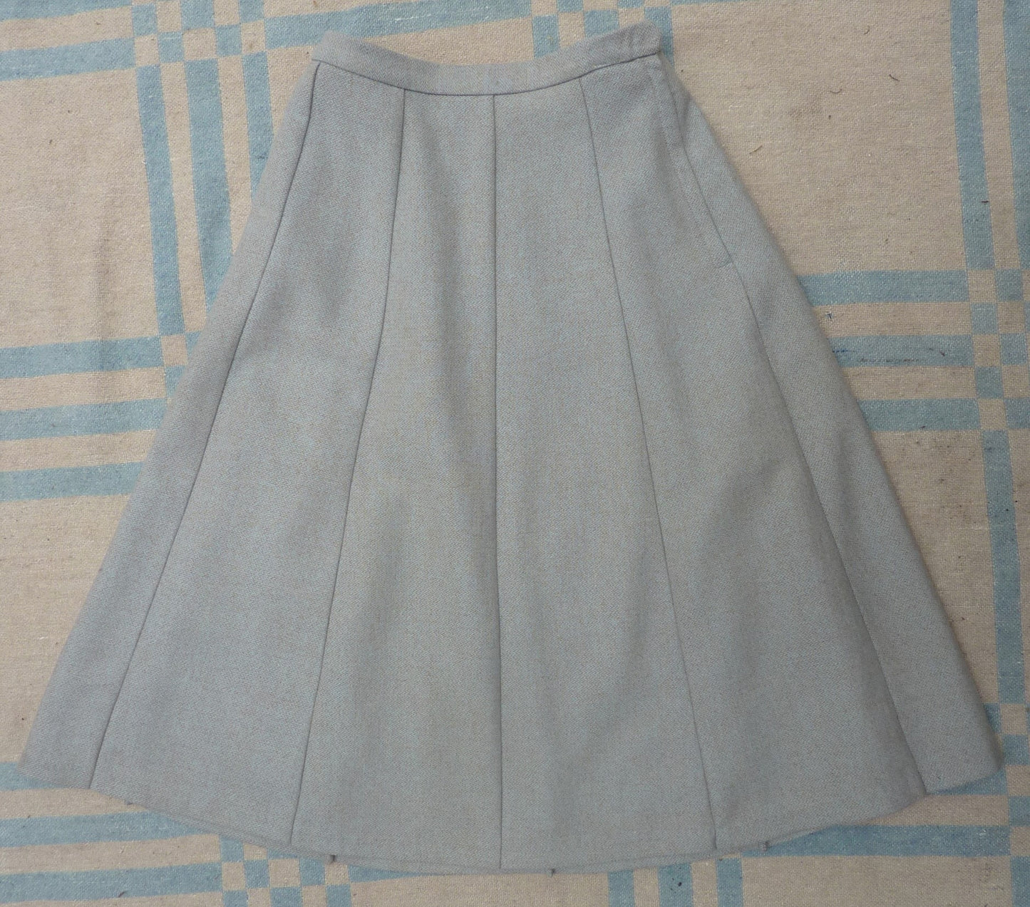 Vintage 1950s Skirt Pale Blue Wool High Waist Flared 1940s 40s 50s Waist 23-24" UK XXS